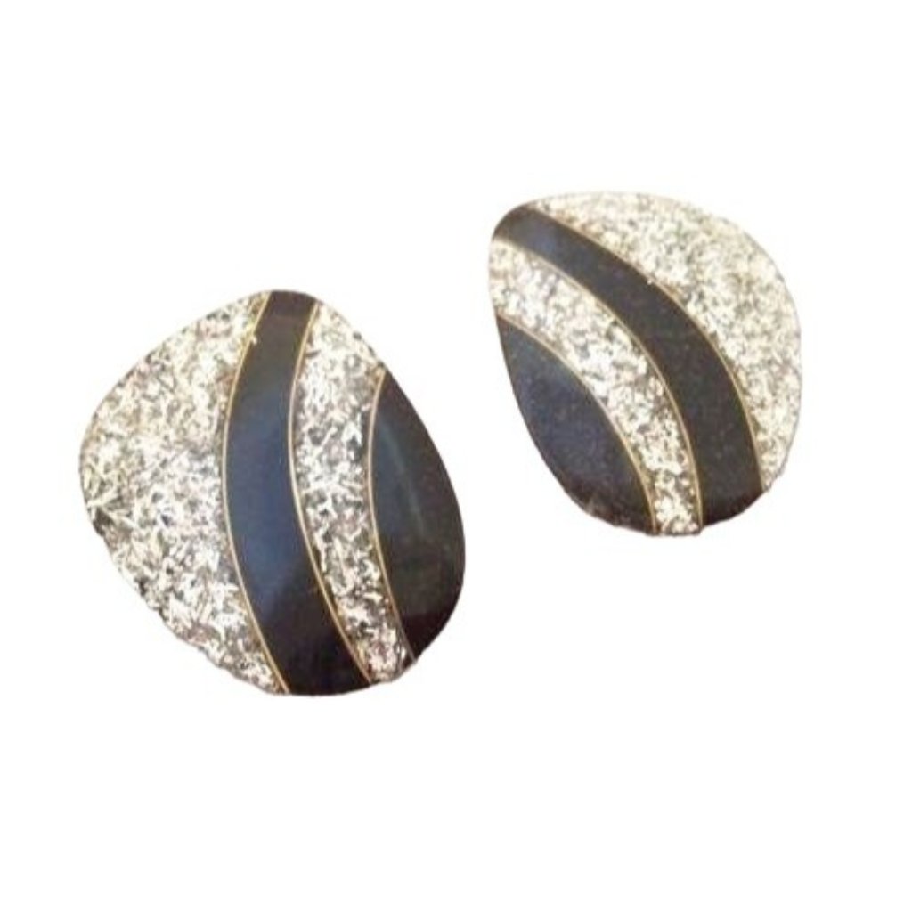 Silver Black Golden Clip On Earrings Vintage Plastic Jewelry